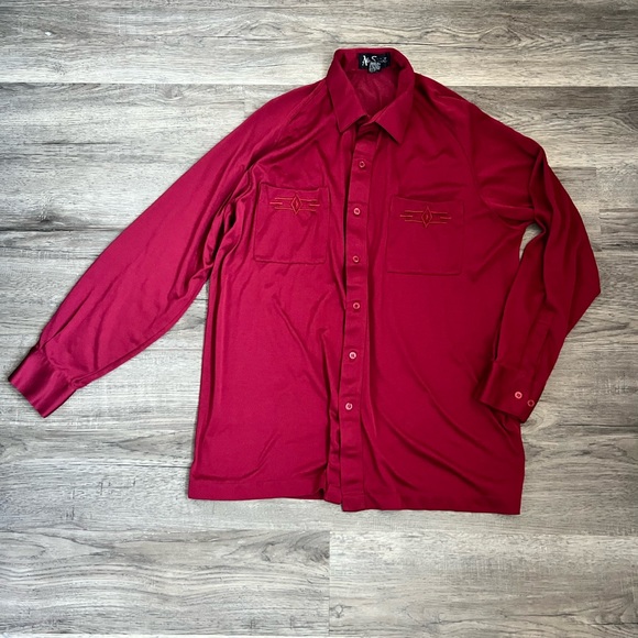 Alan Stuart Other - Vintage Alan Stuart Men’s Burgundy Button Down Disco Western Shirt Large